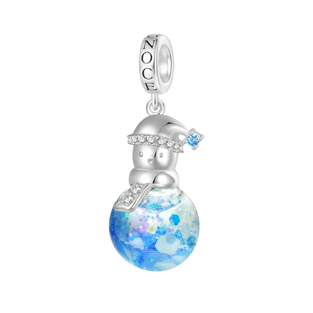 Blue Glitter Quicksand Snowman Pendant