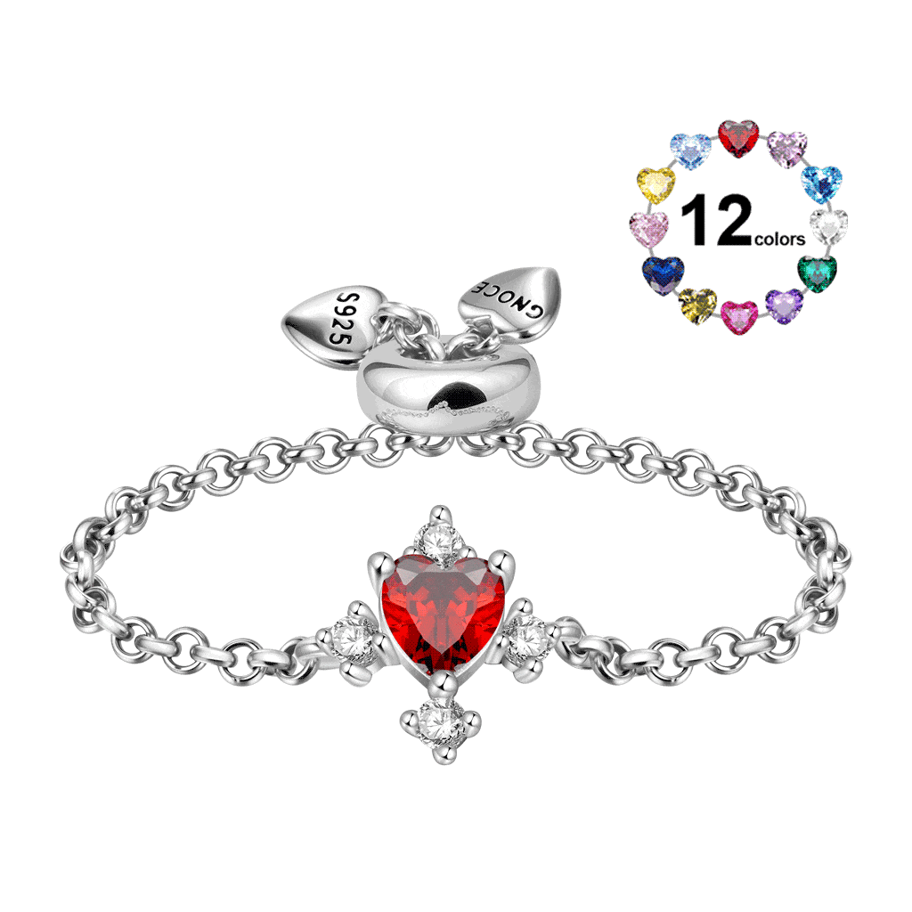 Heart Birthstone Adjustable Chain Ring