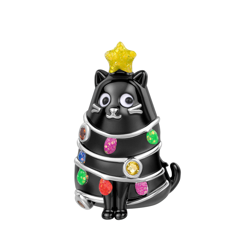 Black Cat Christmas Tree Charm