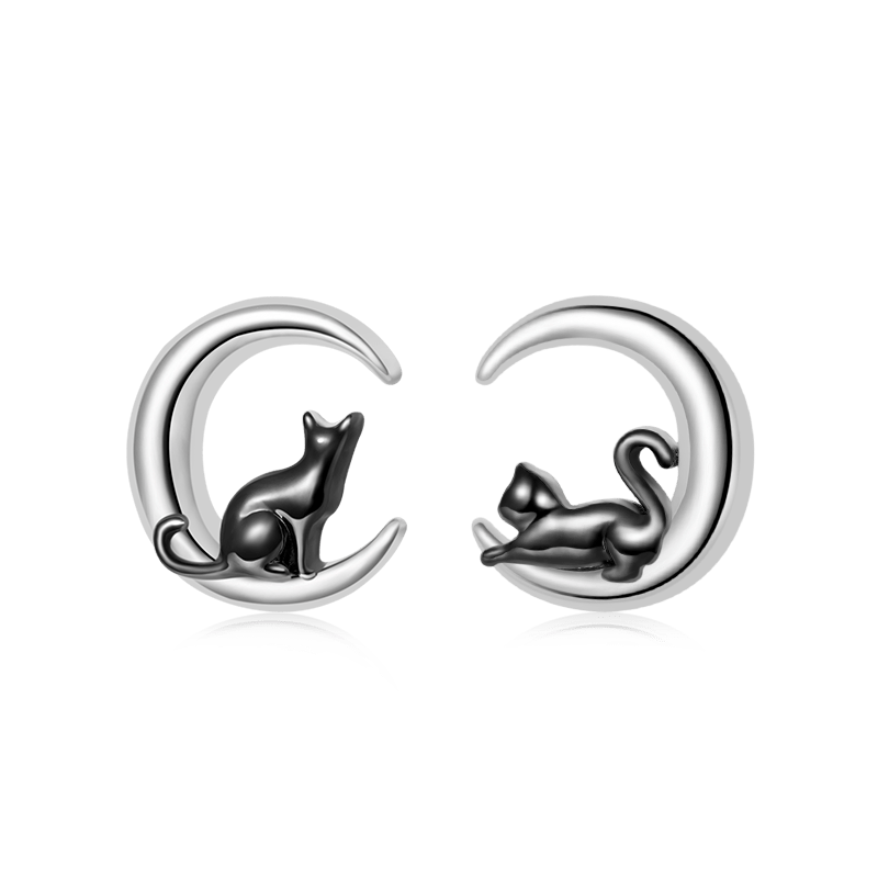 Cat Moon Stud Earrings