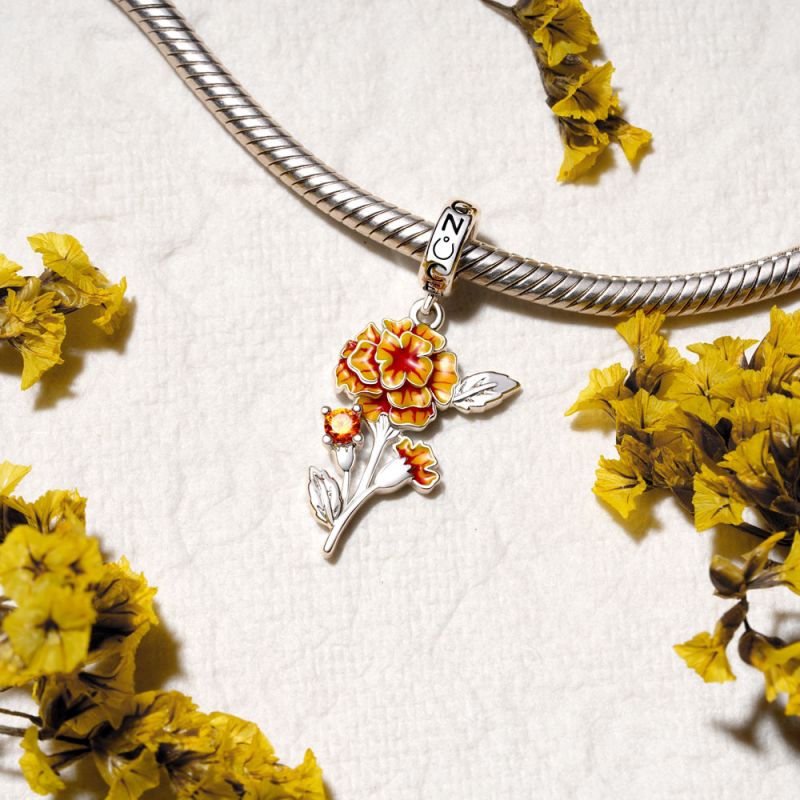 Oct.Birthday Flower Marigold Pendant