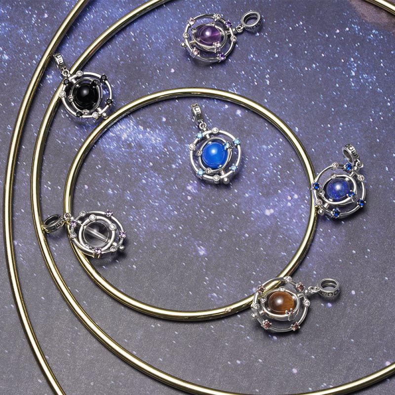 Rotatable Blue Agate Galaxy Pendant
