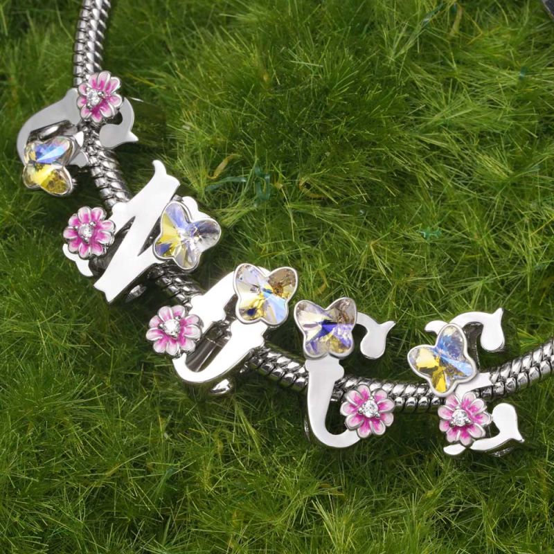 Letter Flower Personalized Charm