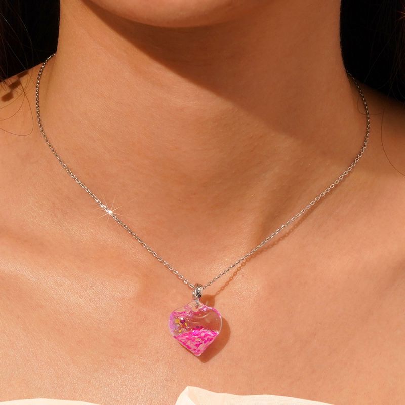 Pink Glitter Heart Necklace