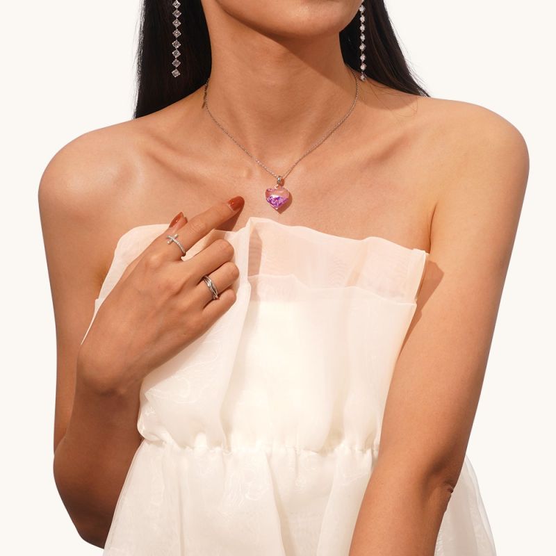 Purple Glitter Heart Necklace
