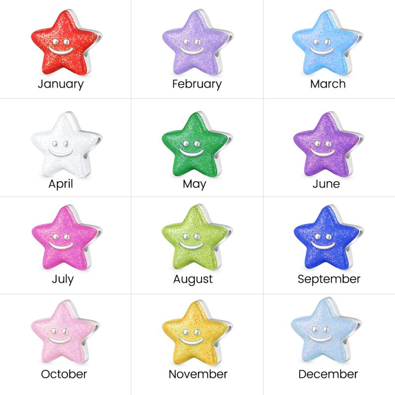 Star Smiley Face Birthstone Charm