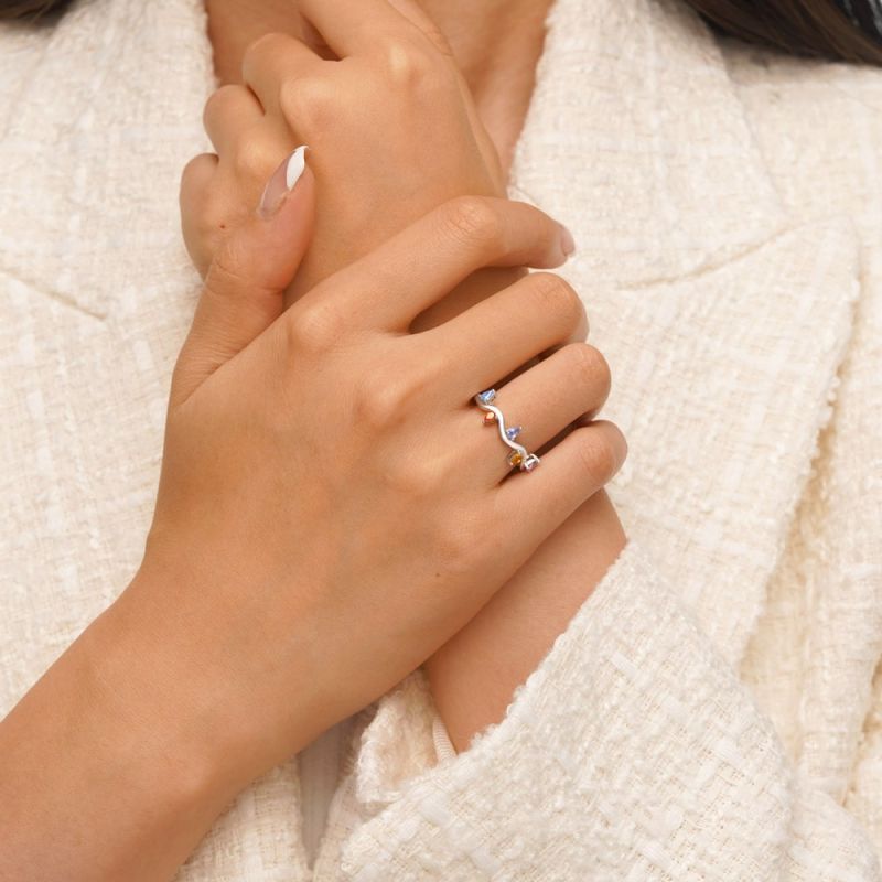 Wavy Colorful Diamond Ring