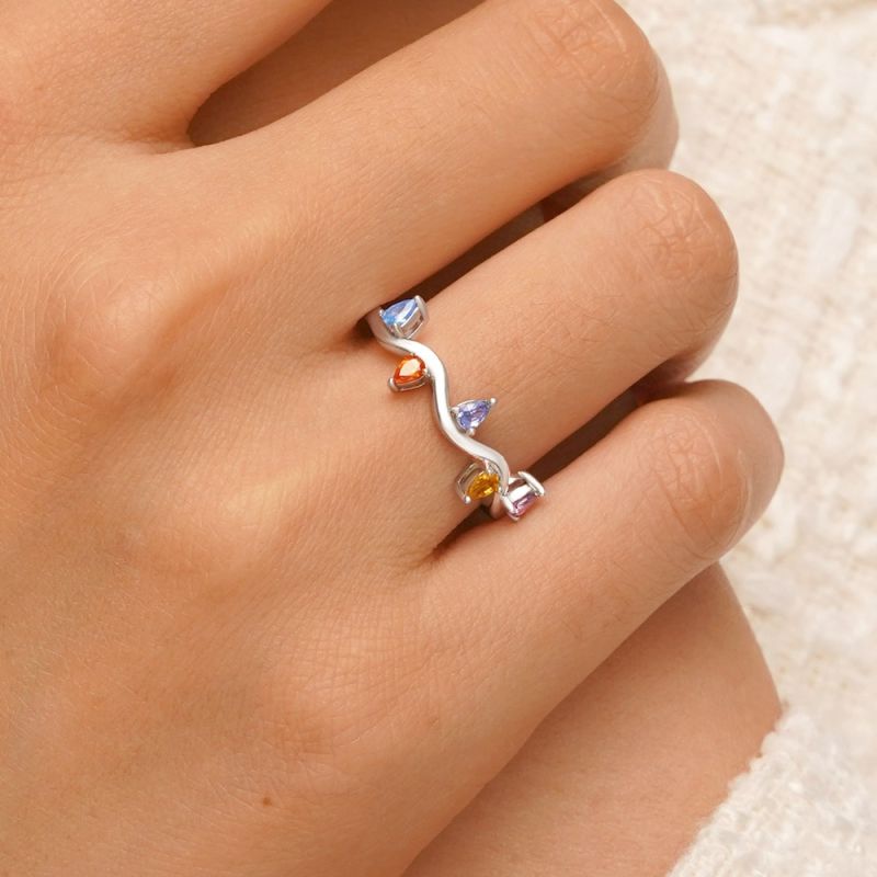 Wavy Colorful Diamond Ring