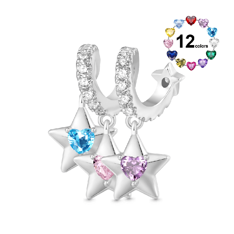 Engravable Stars Three Birthstone Pendant
