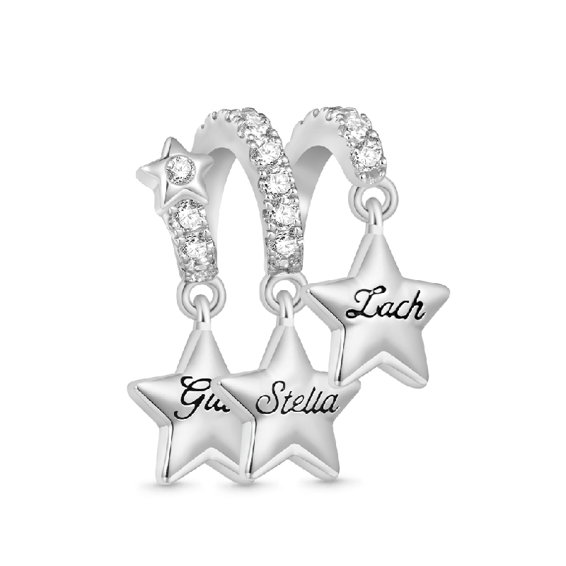 Engravable Stars Three Birthstone Pendant