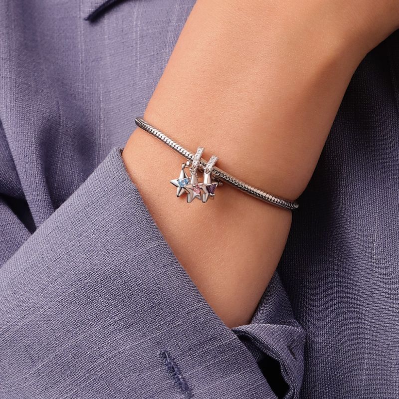 Engravable Stars Three Birthstone Pendant