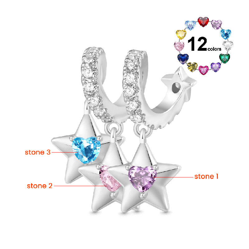 Engravable Stars Three Birthstone Pendant
