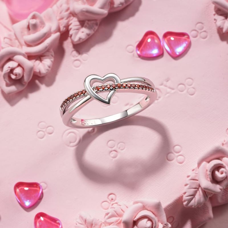 Simple Heart Birthstone Ring