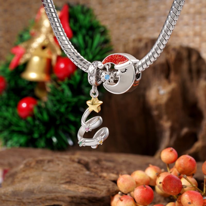 Christmas Moon Snowflake Charm