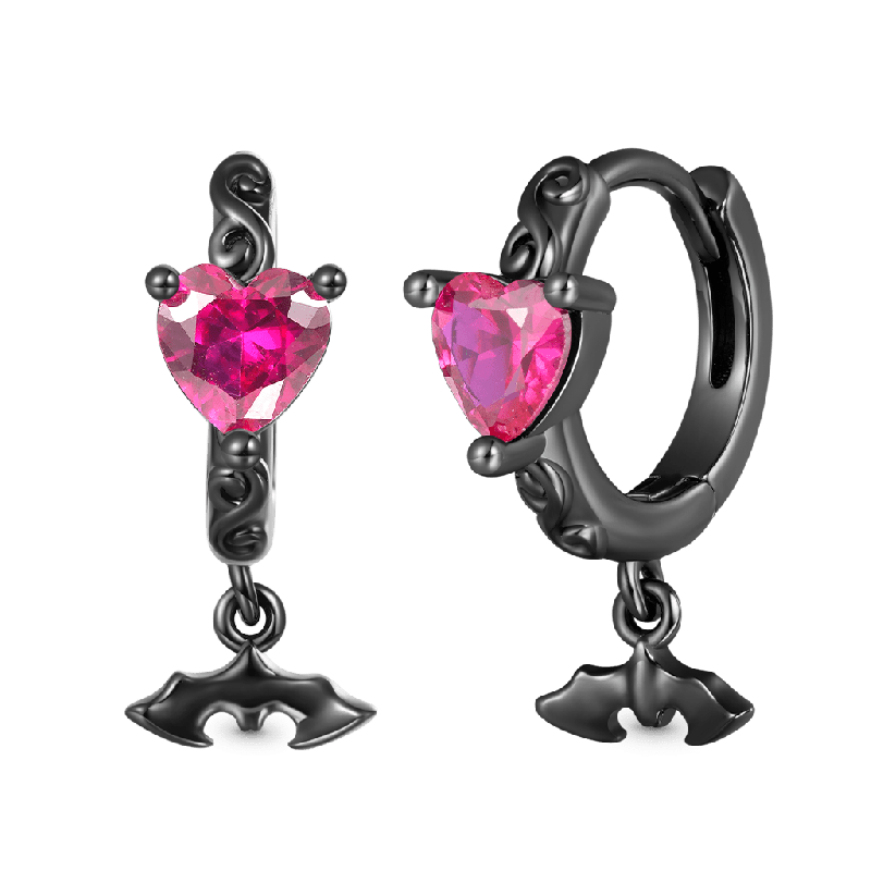 Purple Heart Bat Hoop Earrings