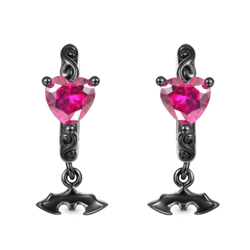 Purple Heart Bat Hoop Earrings