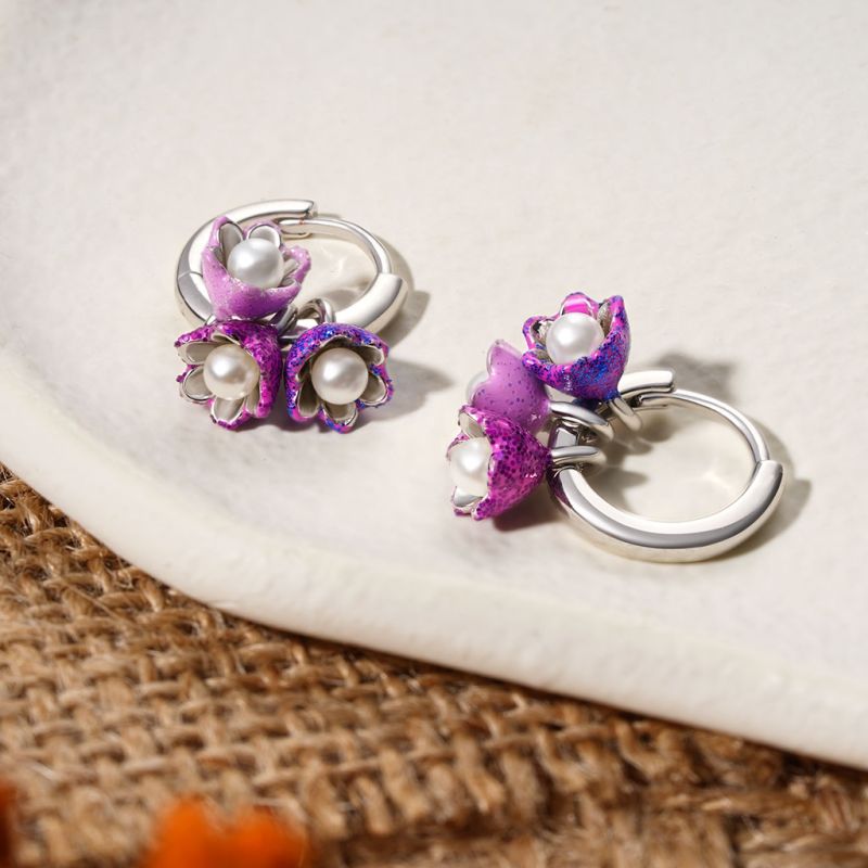 Purple Flower Pearl Stamen Earrings