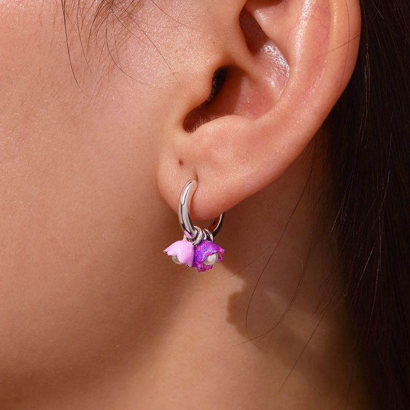 Purple Flower Pearl Stamen Earrings