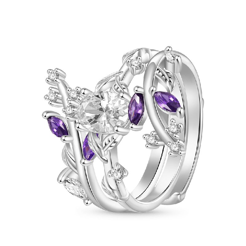 Vine Wrap Oval White CZ Stackable Rings