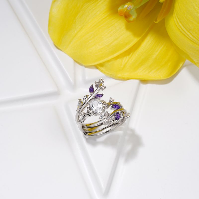 Vine Wrap Oval White CZ Stackable Rings