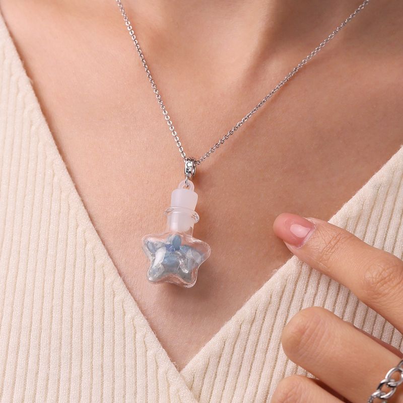 Aquamarine Crystal Glass Bottle Pendant