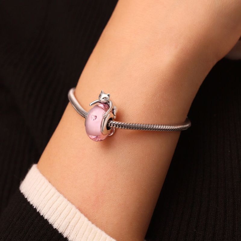 Cat Lying on Pink Glass Charm