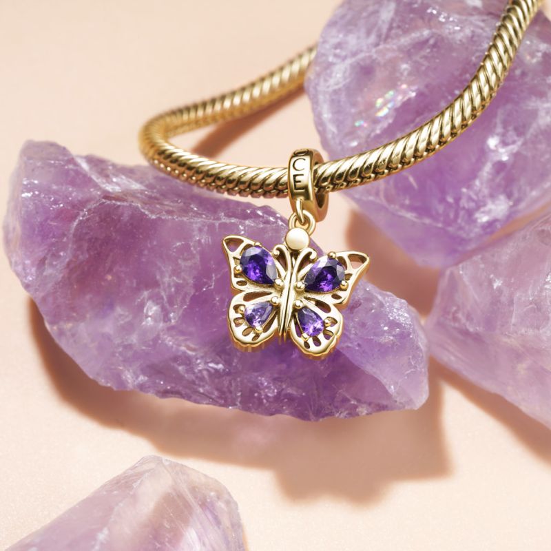 18k Gold Purple Butterfly Pendant