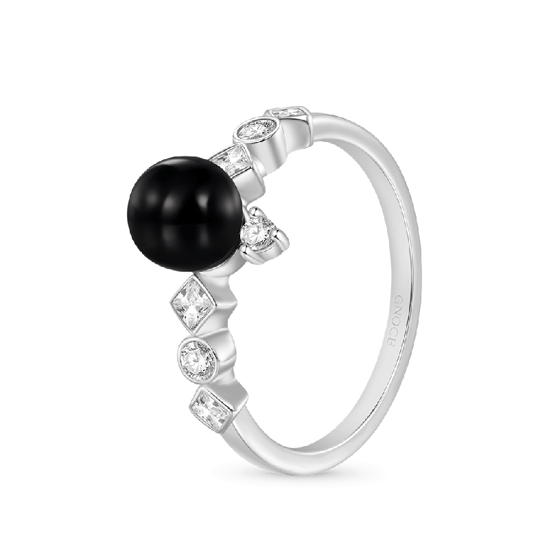 Dark Black Pearl Diamond Ring