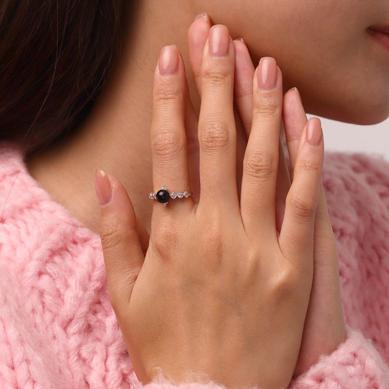 Dark Black Pearl Diamond Ring