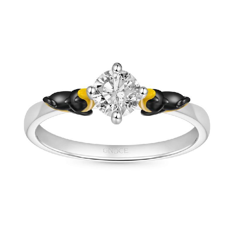 Black Cat Moon White Diamond Ring