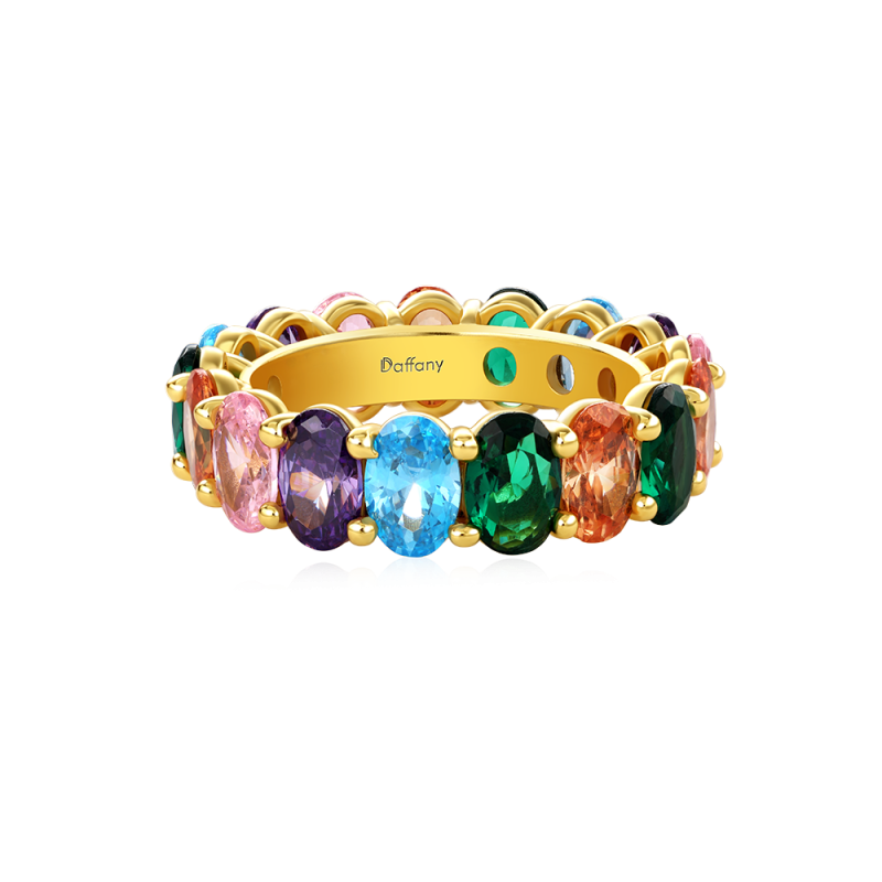 Rainbow Oval-cut Band Ring