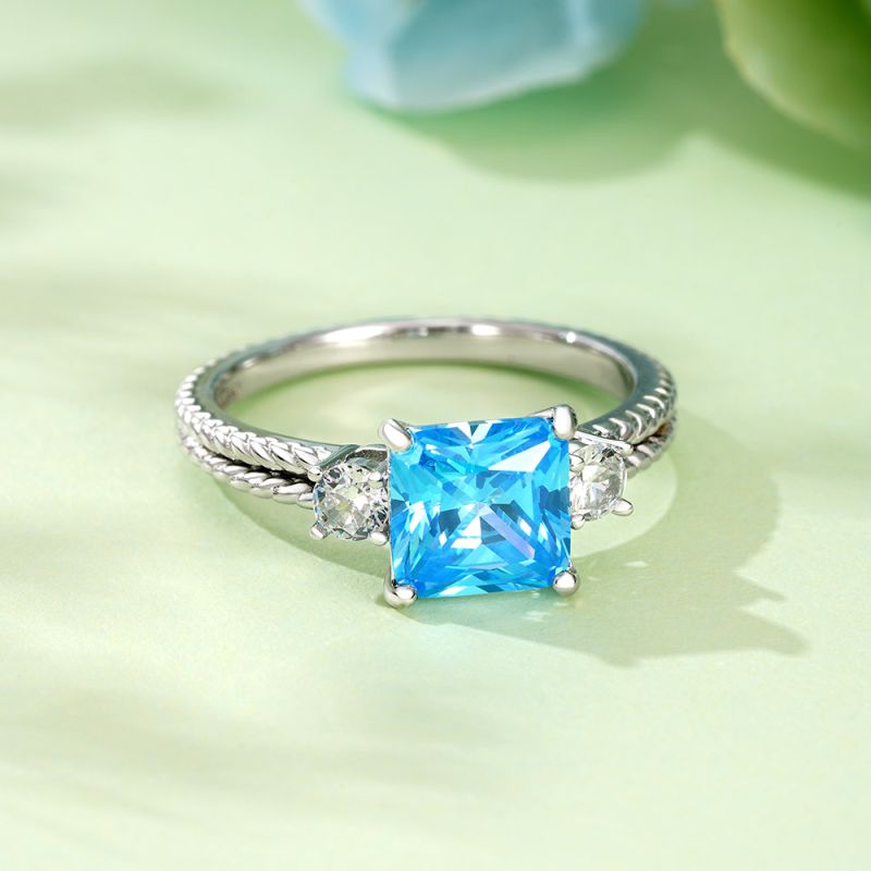 Pricess Cut Three-stone Engagement Ring