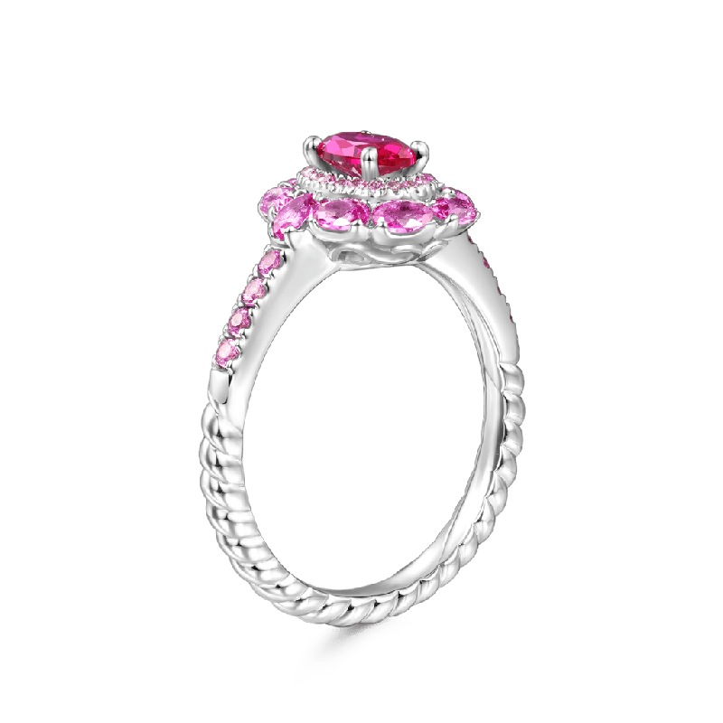 Oval Fuchsia Double Halo Ring
