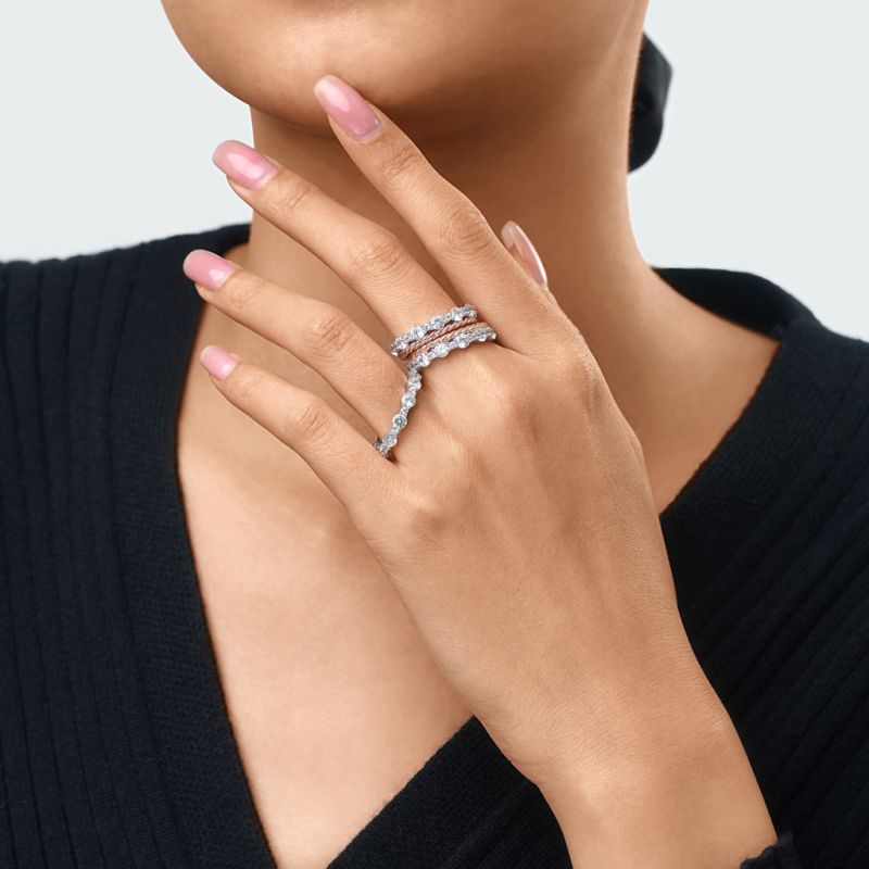 Stackable Two-tone Paved Trio Ring Set