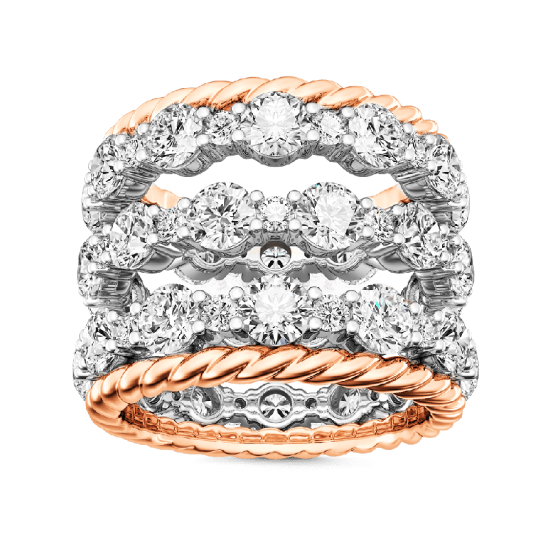 Stackable Two-tone Paved Trio Ring Set