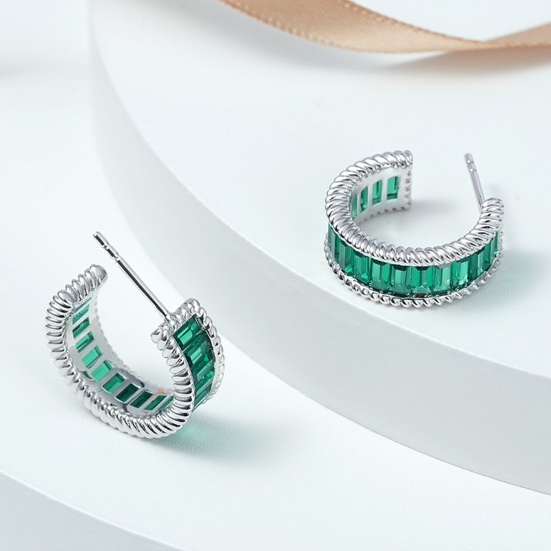 Paved Twisted Rope C Hoop Earrings