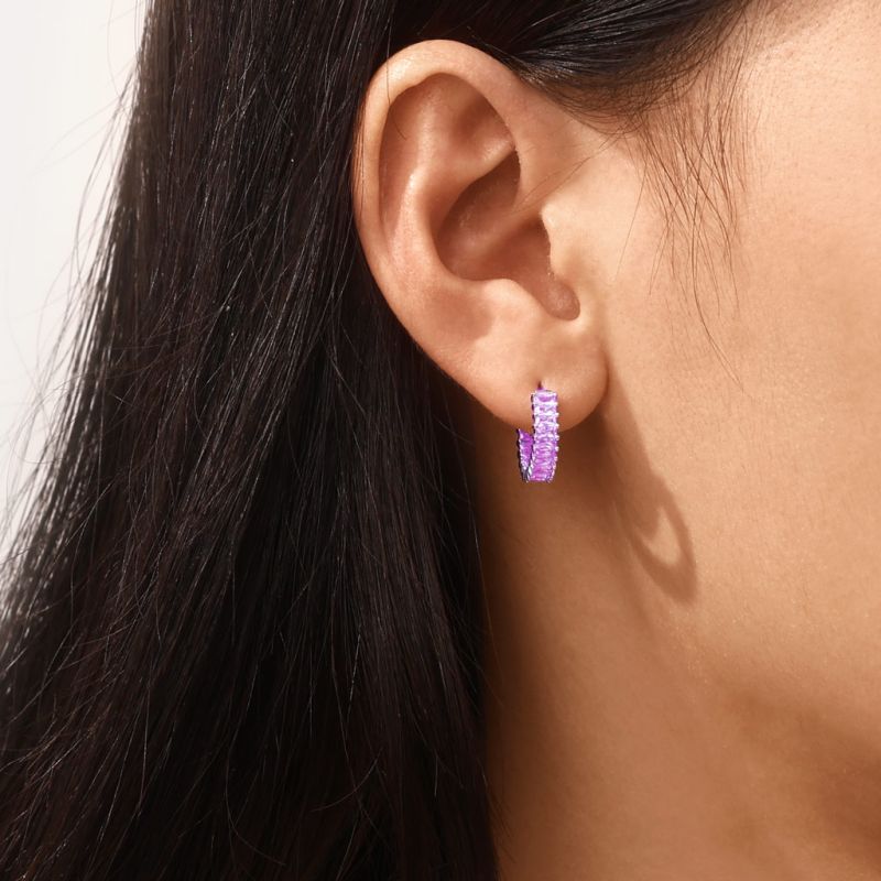Baguette Cut Eternity Hoop Earrings
