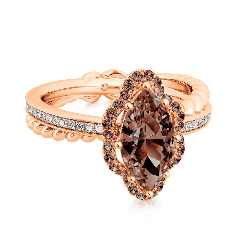 Vintage Brown Marquise-Cut Halo Ring