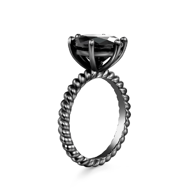 Black Solitaire Twisted Rope Ring