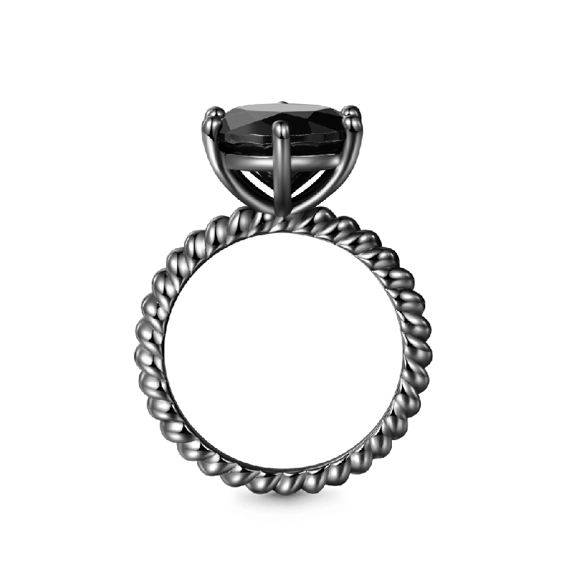 Black Solitaire Twisted Rope Ring