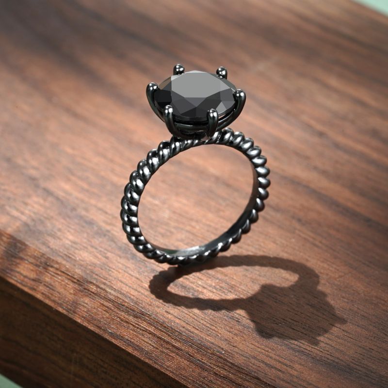 Black Solitaire Twisted Rope Ring