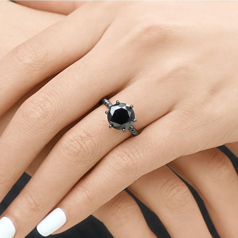 Black Solitaire Twisted Rope Ring
