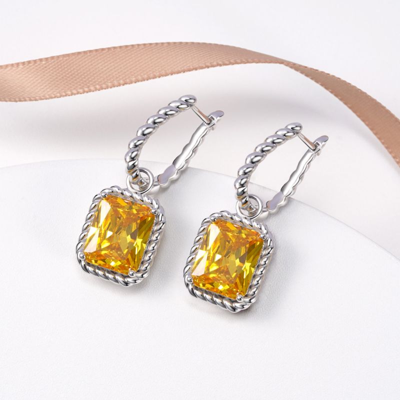 Citrine Radiant Cut Twisted Rope Earrings