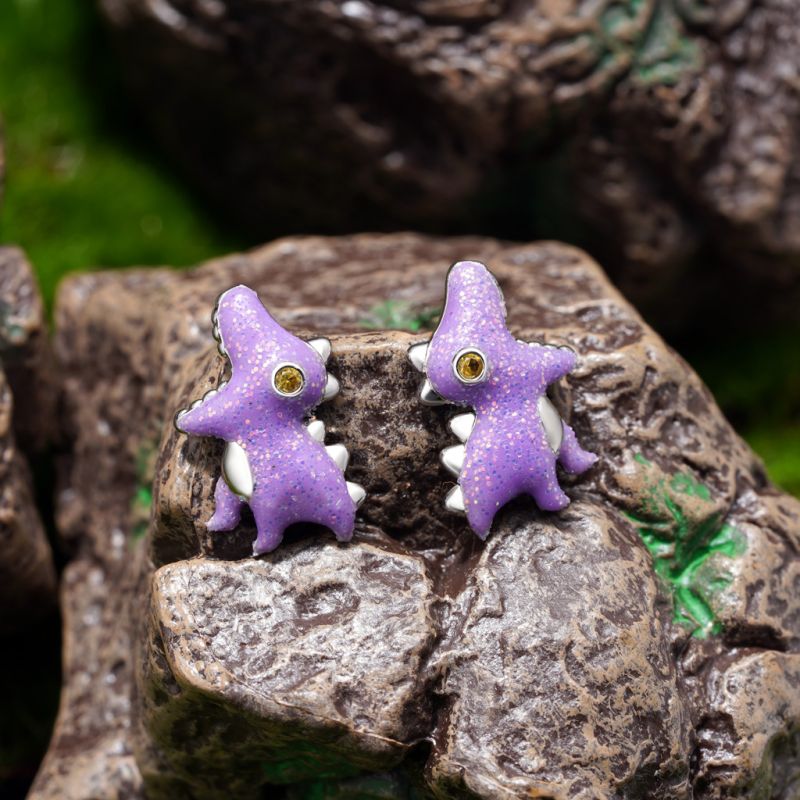 Purple Tyrannosaurus Dinosaur Stud Earrings