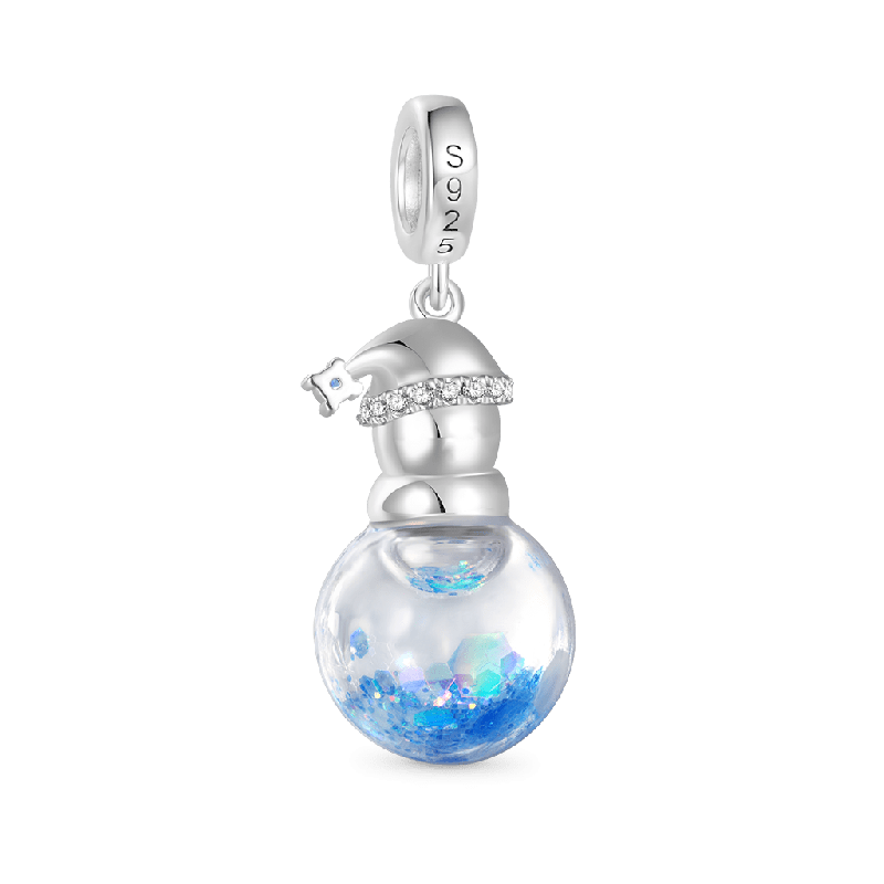 Blue Glitter Quicksand Snowman Pendant