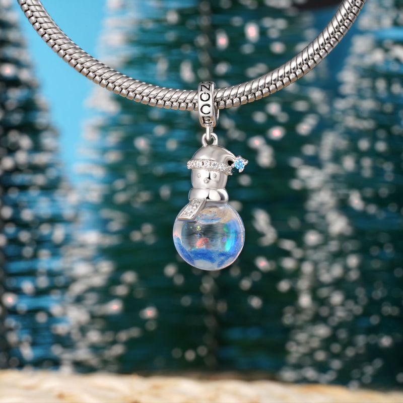 Blue Glitter Quicksand Snowman Pendant