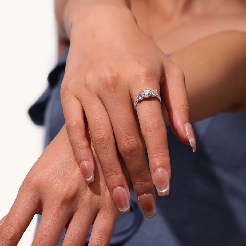0.7 Ct VVS Moissanite Three-Stone Ring