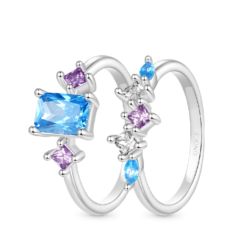 Rectangular-cut Aquamarine Ring Set