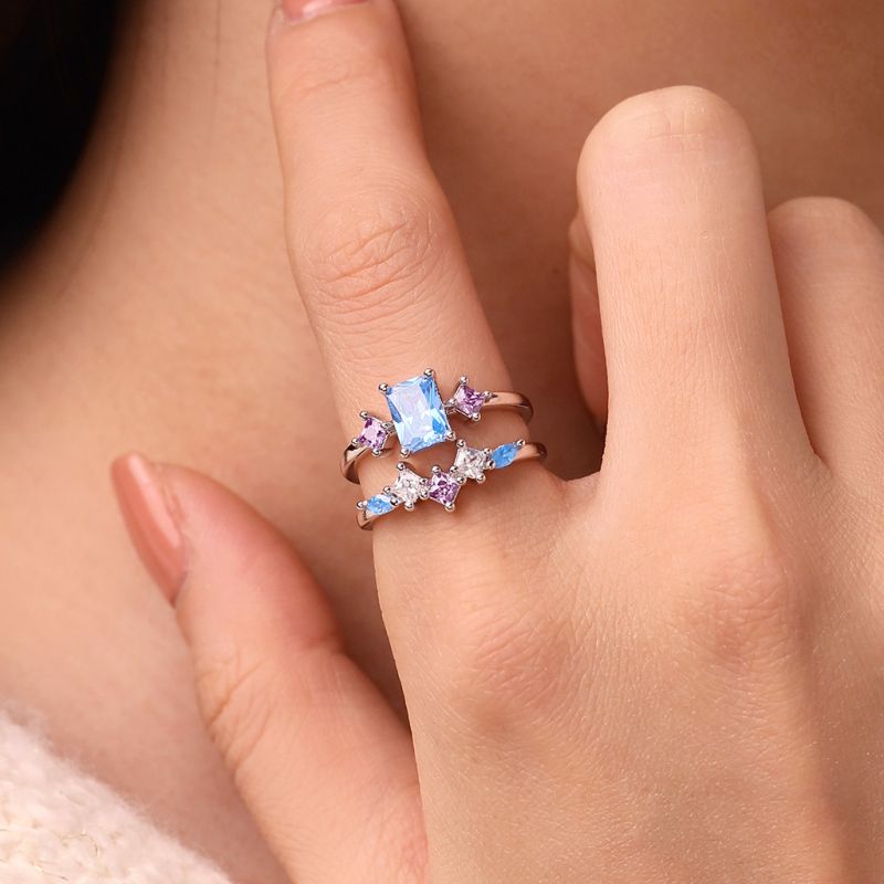 Rectangular-cut Aquamarine Ring Set