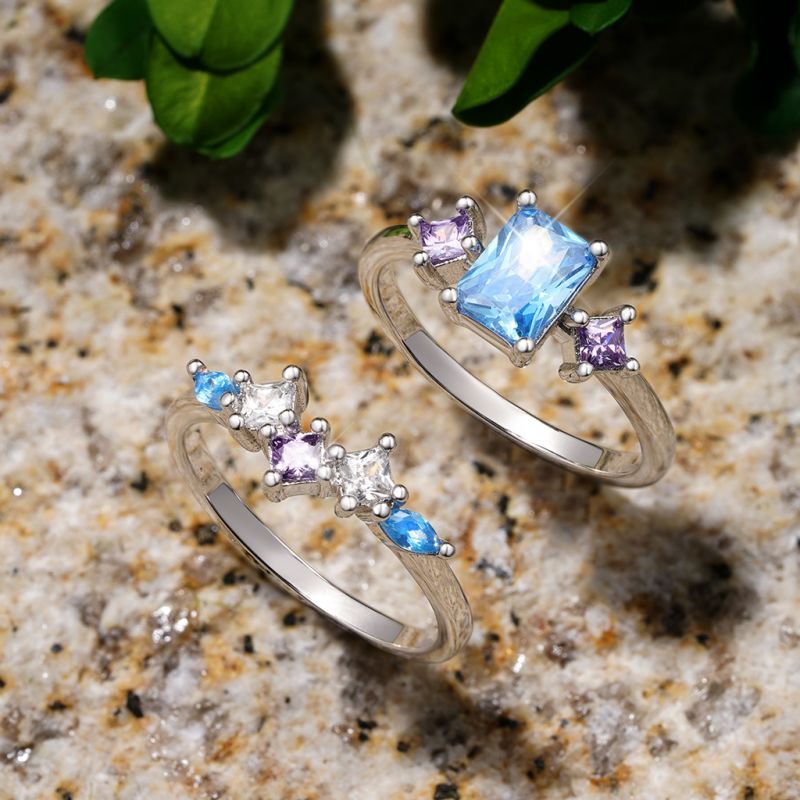 Rectangular-cut Aquamarine Ring Set